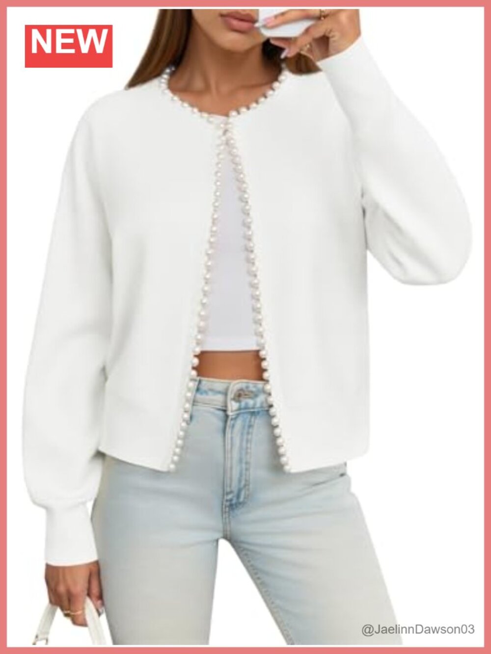 Womens Pearl Cardigan Open Front Sweater Jacket Long Sleeve